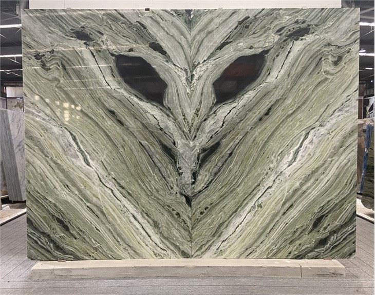 Raggio Verde marble book-matched slab