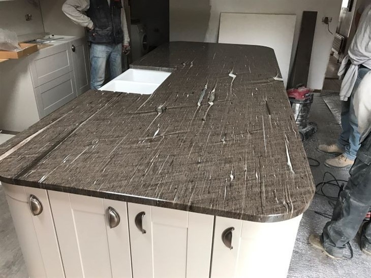 Brown Silk Qubartzite Slab kitchen countertop