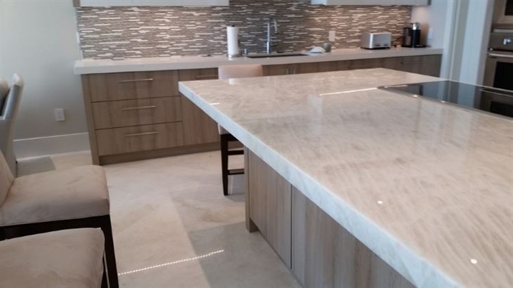 Cristallo White Quartzite countertop and flooring
