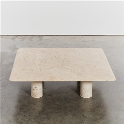 Обеденный стол из травертина, квадратная столешница, круглая подставка для колонн