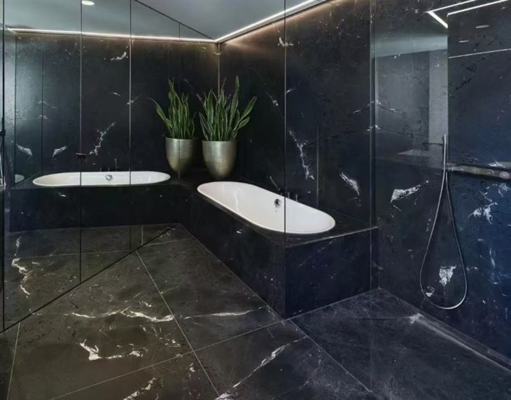 Calacatta Black Negresco Quartzite bathroom design