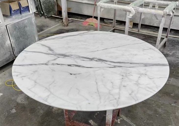 Calacatta White Marble Coffee Table With Metal Base