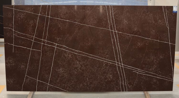 Dark Red Quartz with White Veins Slab