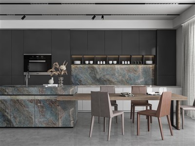 Стена острова из плиты из синего кварцита Jeriba