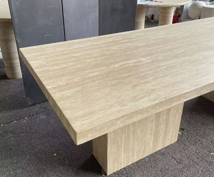 Beige Travertine Dining Room Table stone furniture
