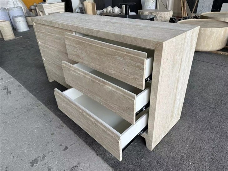 Travertine Side Table Console Table 6 Drawers Dresser